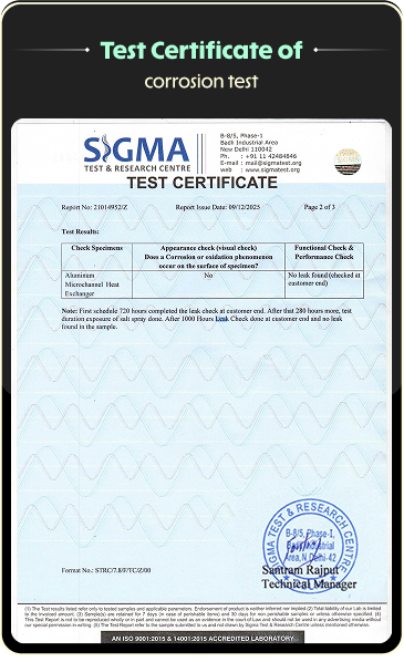 SIGMA Test Certificate for corrosion resistance